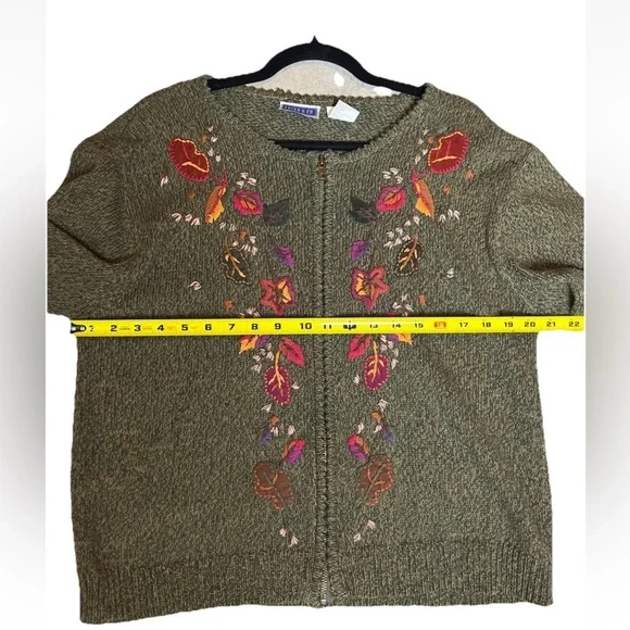 VTG Erika & Co Embroidered Cardigan Sweater XL Fall Leaves Cottage Grannycore - Picture 9 of 10